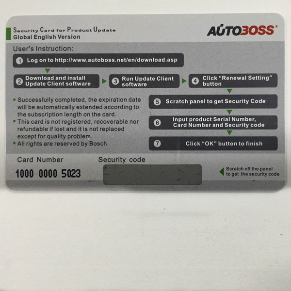 Auslese-Versicherungskarte Autoboss V30/V30 für ein Jahr on-line