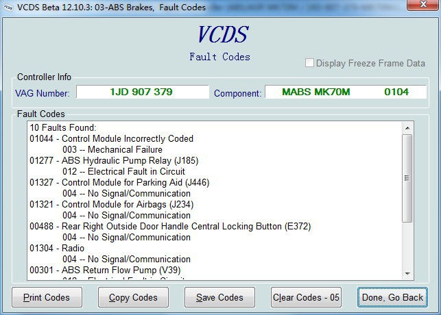 Beta-12.10.3 Störungscodes ABS VAG-COM VCDS Brems
